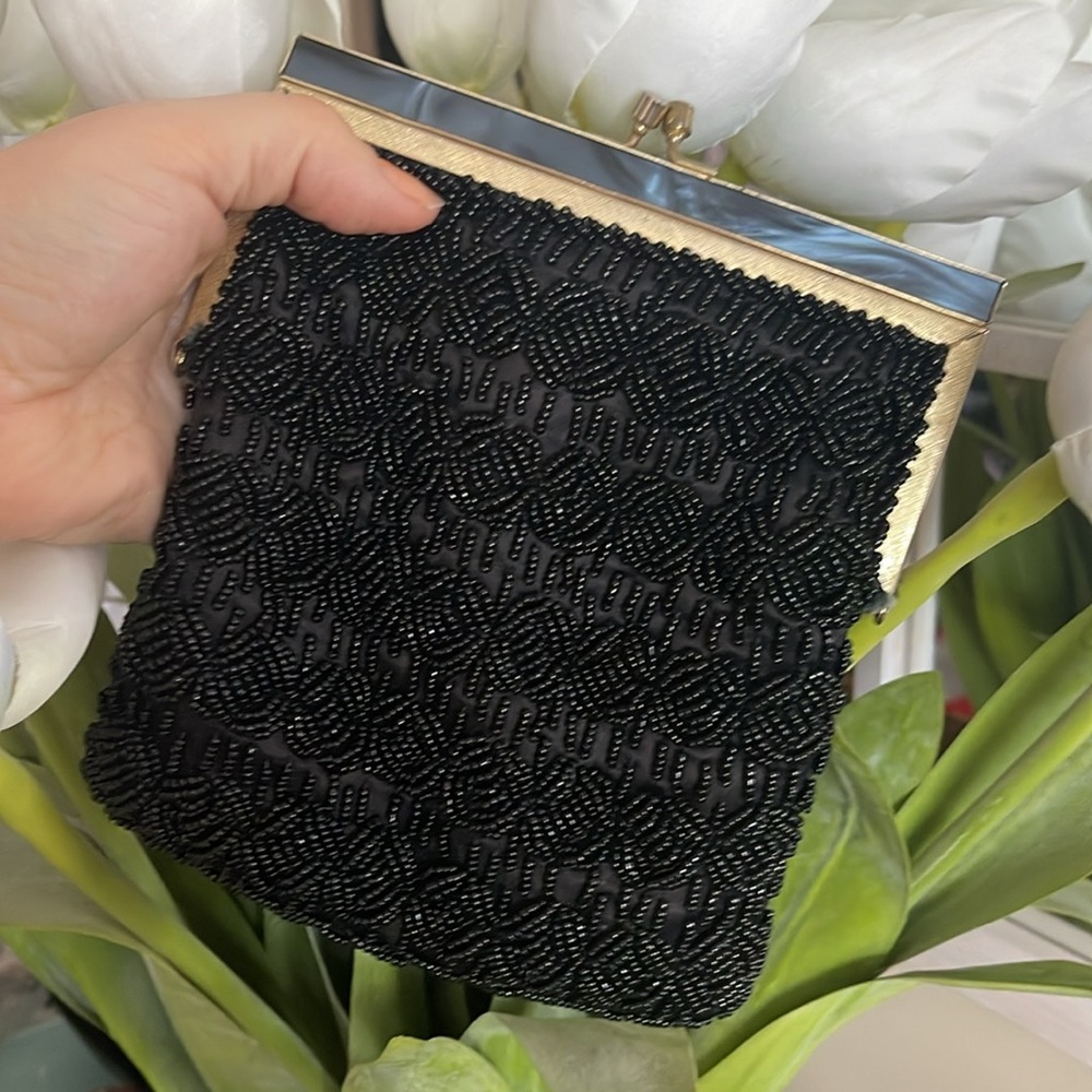 Vintage MISTER ERNEST 1940s Black Beaded Cocktail Party Purse Bag